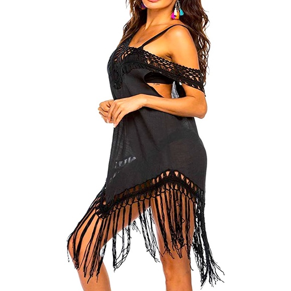 🖤Black Fringe Tassel Swim Coverup Dress🖤 - Picture 3 of 6